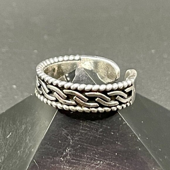 925 Sterling Stamped Curb Link Adjustable Boho Ring #1235 - Picture 7 of 12